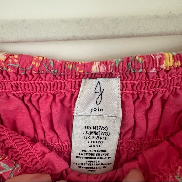 Joie Girl's Pink Floral Smocked Top Off the Shoulder Size Medium Kid's - Picture 4 of 5